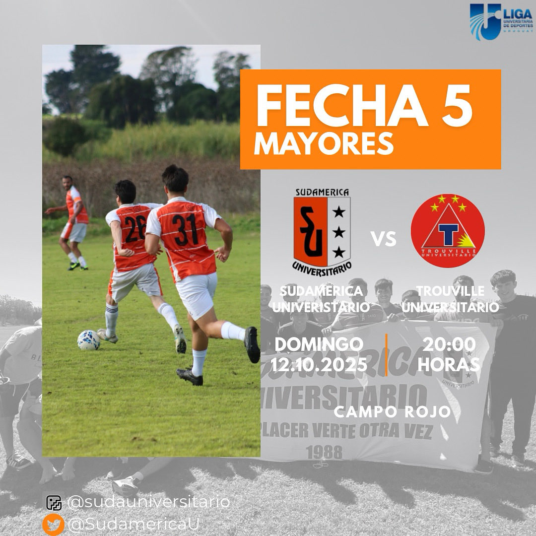¡JUEGA EL SUDA! 
El domingo 21/09 juega la mayor vs @trouvillefutbol hora 2:00 en complejo Campo Rojo. 
¡Vamo el Suda! 
🟠⚪️