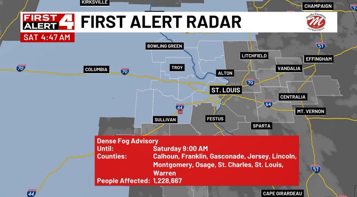 A Dense Fog Advisory has been issued for much of the bi-state region until 9 AM