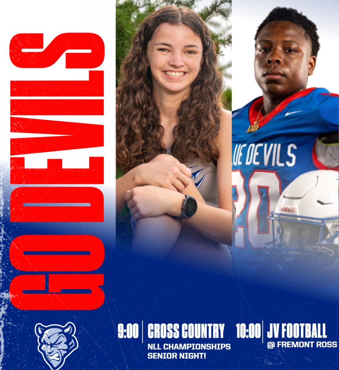 Good luck to the Blue Devils in action today! 

🏃 Cross Country @ NLL Championships, 9 AM. WE 💙THE CLASS OF 2026!

🏈JV Football @ Fremont Ross, 10 AM
🎟️littlegiantathletics.com/tickets/
