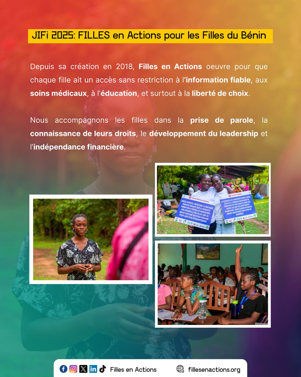 FillesActions's tweet image. 👧🏼👧🏾👧🏿Journée Internationale de la Fille (JIFi) 2025 

Chaque 11 octobre, le monde entier se mobilise pour célébrer la Journée Internationale de la Fille.

🇺🇳 Proclamée le 19 décembre 2011 par l'Assemblée Générale des Nations Unies, cette Journée vise à reconnaître les droits des…