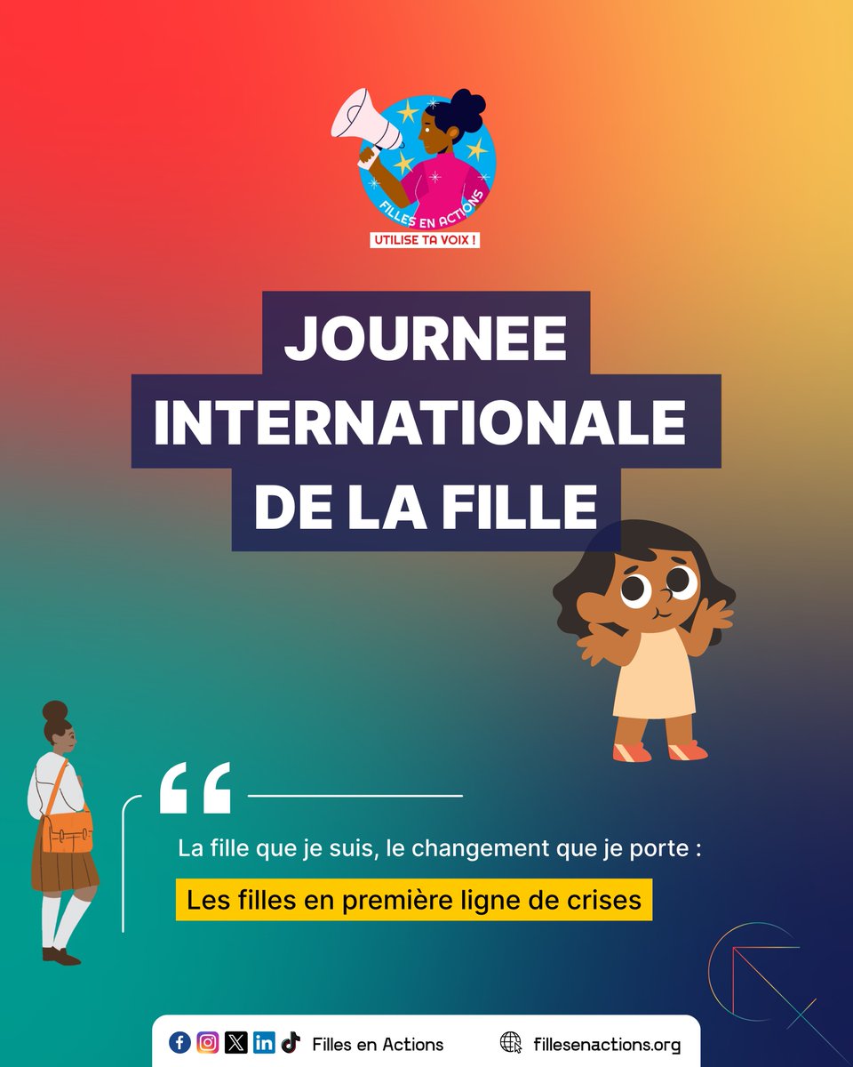 FillesActions's tweet image. 👧🏼👧🏾👧🏿Journée Internationale de la Fille (JIFi) 2025 

Chaque 11 octobre, le monde entier se mobilise pour célébrer la Journée Internationale de la Fille.

🇺🇳 Proclamée le 19 décembre 2011 par l'Assemblée Générale des Nations Unies, cette Journée vise à reconnaître les droits des…