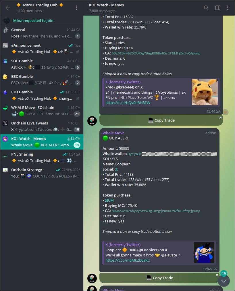 AstroX_HUB's tweet image. AstroX Trading HUB - Your edge in trading.

Key Features⚒️ : 
• Alpha Plays 
 ↳ Early LIVE plays supply based on multiple indicators &amp;amp; research tools 

• KOLs/Whales Onchain LIVE Tracking
↳ Watching big money moves and their Transactions - Copy-trading in secs 

• LIVE 𝕏…