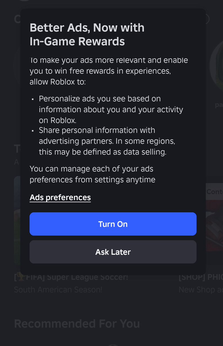 Safi683T's tweet image. What is this @Roblox 😭
Roblox will now sell our data to ‘advertising partners’ !!?
#RobloxNews @Roblox_RTC