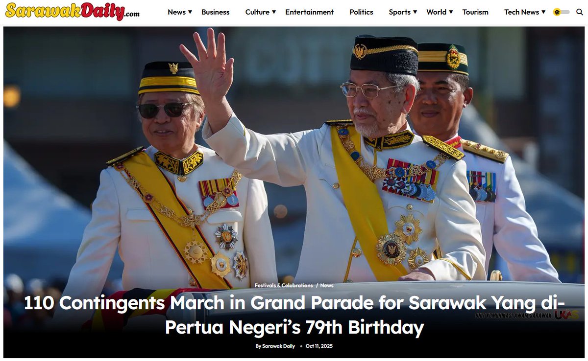 Sarawak_Daily's tweet photo. A sea of colour and unity in Kuching today as 110 contingents took part in the grand parade for Tun Wan Junaidi’s 79th birthday. 🇲🇾🎂
👉 Full story: https://t.co/iFx5CnmB7H
#SarawakDaily #KuchingKing #TunWanJunaidi #StateCelebration https://t.co/9afg8RRXZO