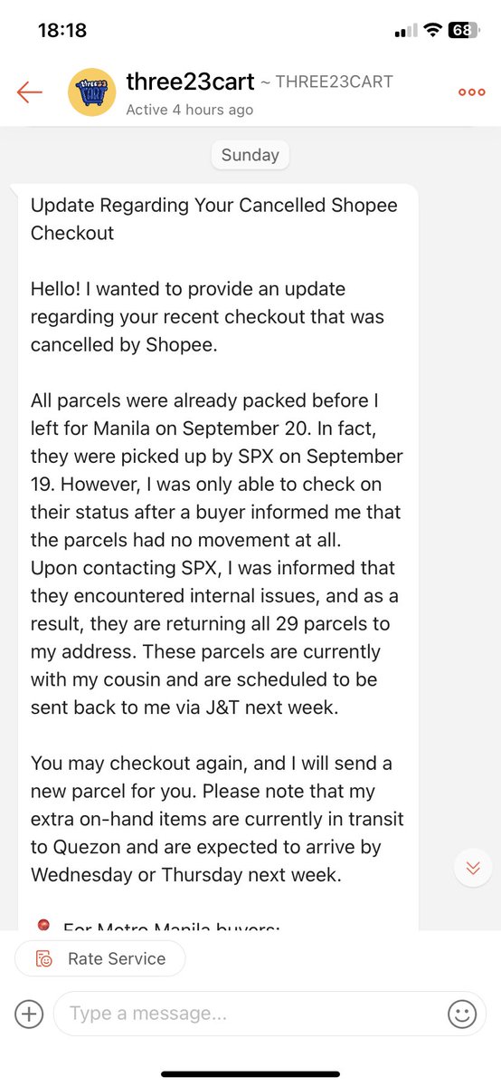 kunskourier's tweet photo. @three23cart hopefully this gets resolved asap. baka mag one yr na po ang parcel namin sa inyo. i understand the delays, but hopefully there’s replies and updates. https://t.co/wMZiJ8bodG