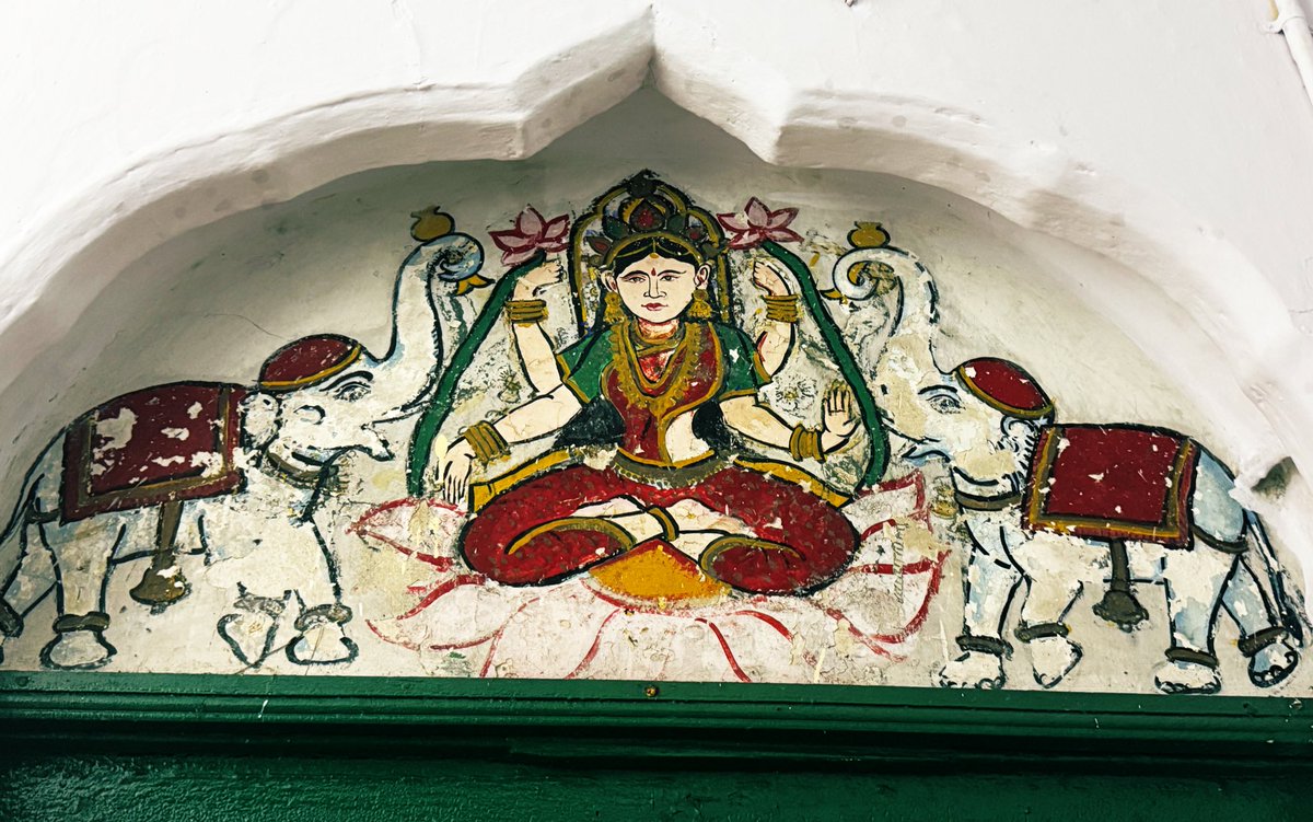 Worship of Sri Gajlakshmi in Kartika month is prevalent in Odisha.

There is an old Jeypore style Pattachitra of Sri Gaj-Lakshmi on the entrance of the Maharani’s Puja Ghar (queen’s private worship room) in Moti Mahal Palace.