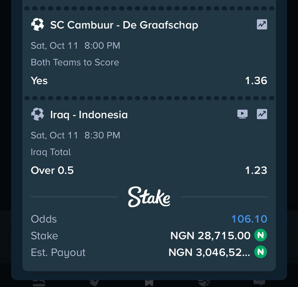 jondreytips's tweet image. BANKER BETS ON STAKE ⭐️🥳🥳

106 ODDS 👉 stake.com/sports/home?be…

10 ODDS 👉 stake.com/sports/home?be…

✔REGISTER STAKE : stake.com/?c=DREYTIPS
✔ Promo code : DREYTIPS 
✔ Bet responsibly  ✔ +18 / 🔞