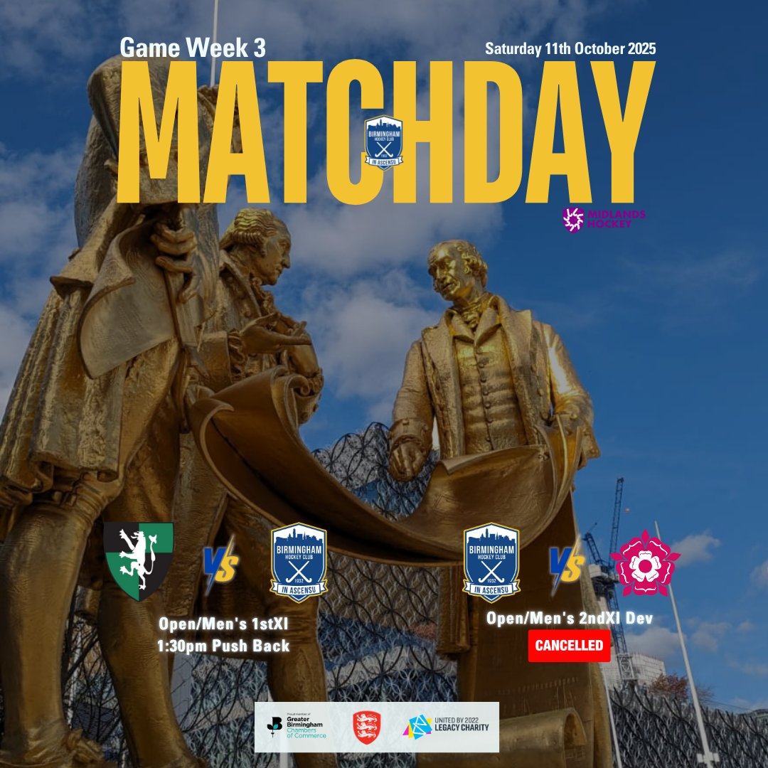 IT'S MATCHDAY 

Our Open/Men's 1stXI travel away to @hamptonhockey 3s in an early afternoon game. Our Open/ Men's 2ndXI Development game has been cancelled as our opposition is unable to raise a team.

Good luck to our team and travelling spectators today