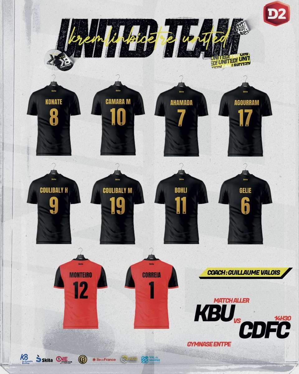 UNITED TEAM J3 - D2⚫️⚪️ 

Nos 1️⃣0️⃣ joueurs et le staff sont prêts pour affronter Chassieu Décines FC en D2 Futsal 💥

SCARAAA! ⚫️⚪️

📲 Suivez KB UNITED FUTSAL sur tous les réseaux sociaux!