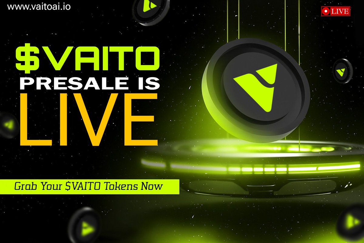 The $VAITO ICO Presale is officially LIVE!
Join the AI-driven ecosystem built on Solana and secure your $VAITO before public launch.
🎯 Early phase = best price
📌Presale link = vaitoai.io

Drop your $SOL
Follow,like,retweet🔔 : 💰
#VAITO #Presale #AI #Solana