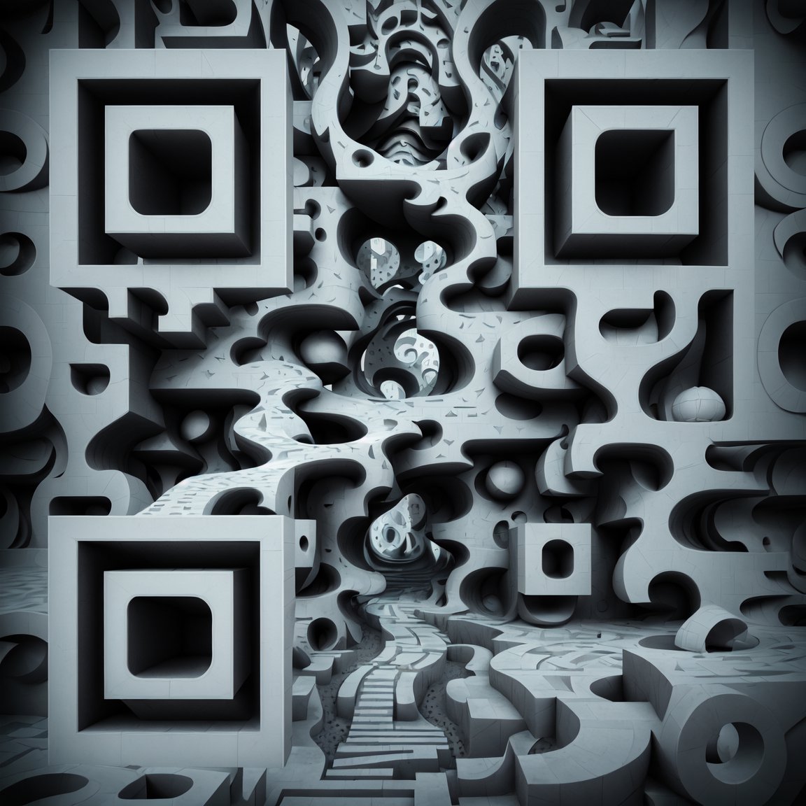 artvizual's tweet image. Surreal QR code chamber #surreal #art #qrcode