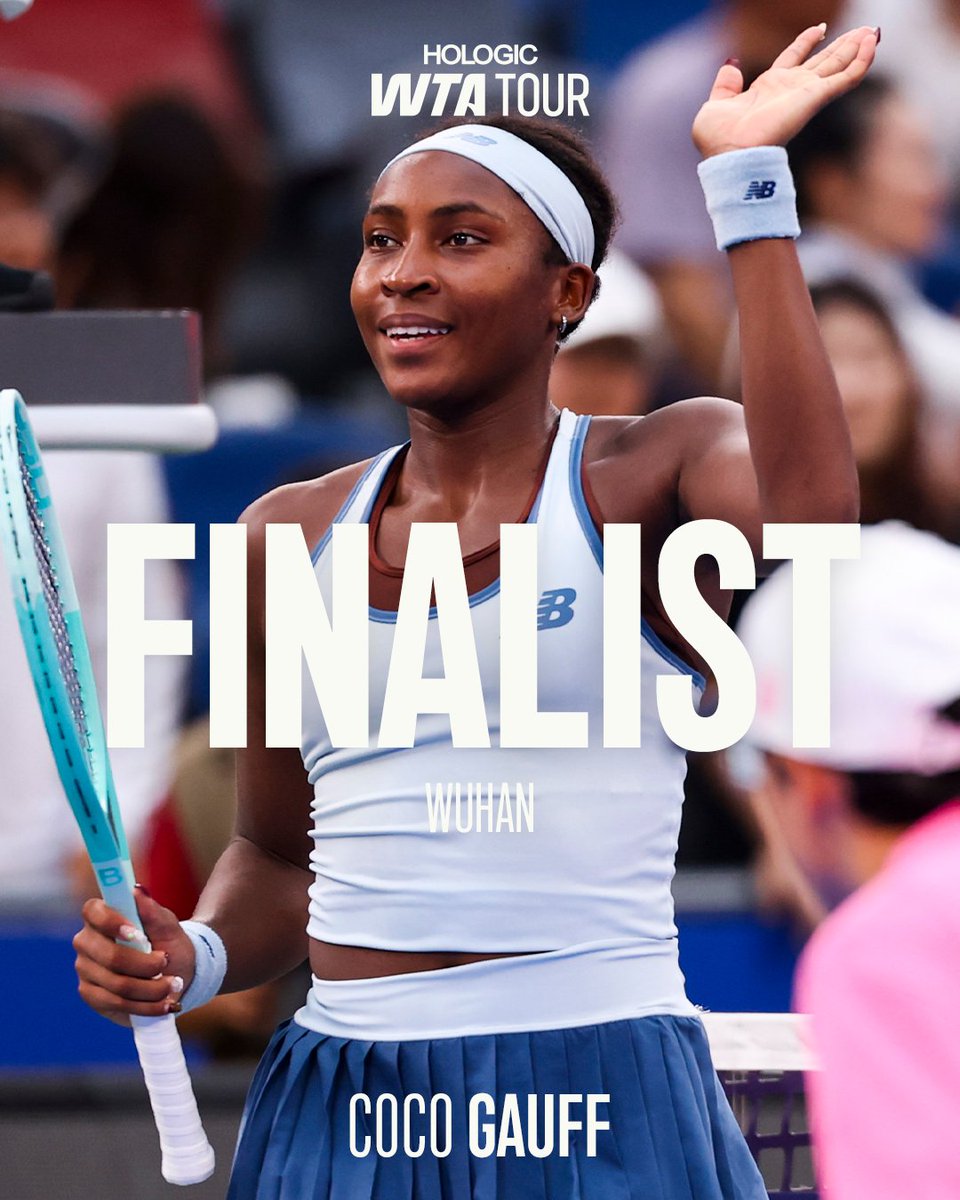WTA's tweet image. COCO GETS IT DONE 🙌

@CocoGauff overcomes Paolini in straight sets to reach the final in Wuhan 👏

#WuhanOpen