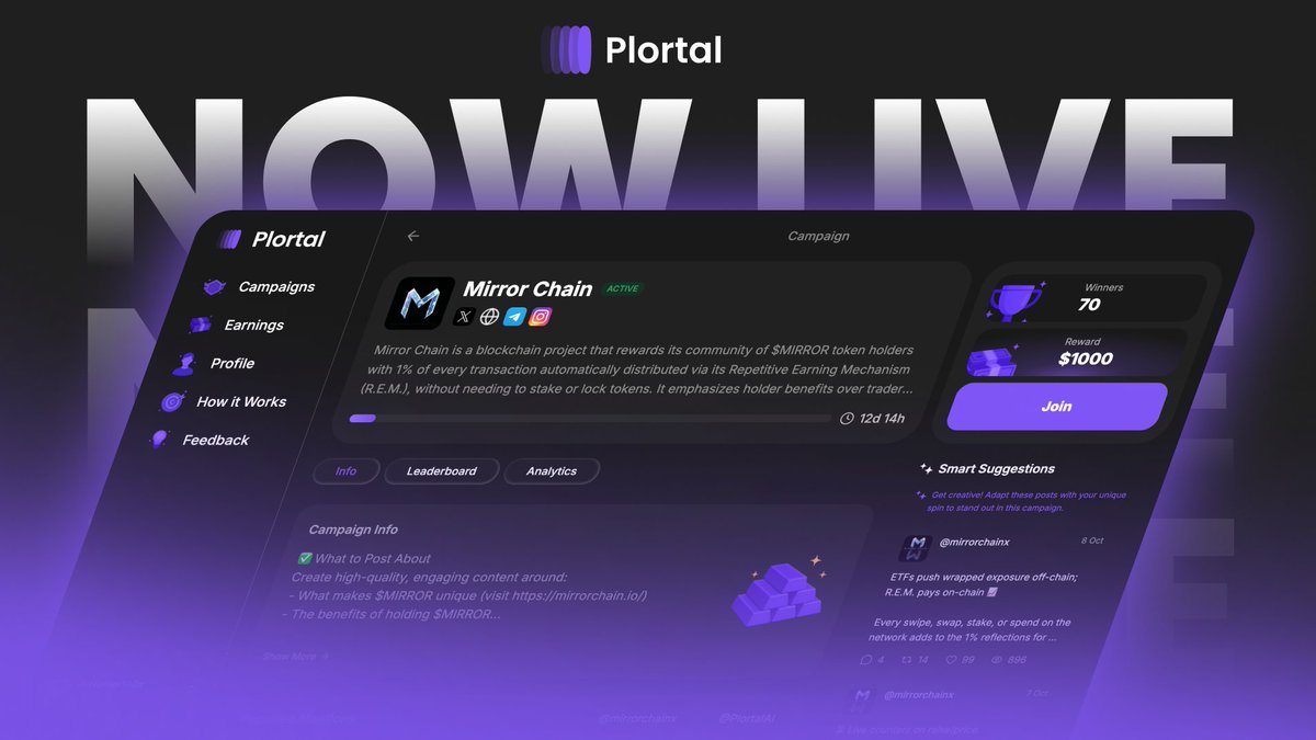 PlortalAI's tweet image. New Look NOW LIVE 🚨

Plortal uses AI to reward &amp;amp; guide you to make tweets about hot Projects ✨

Over $6500 in Rewards THIS Weekend 🏆

Don&apos;t miss the opportunity, be early 💷