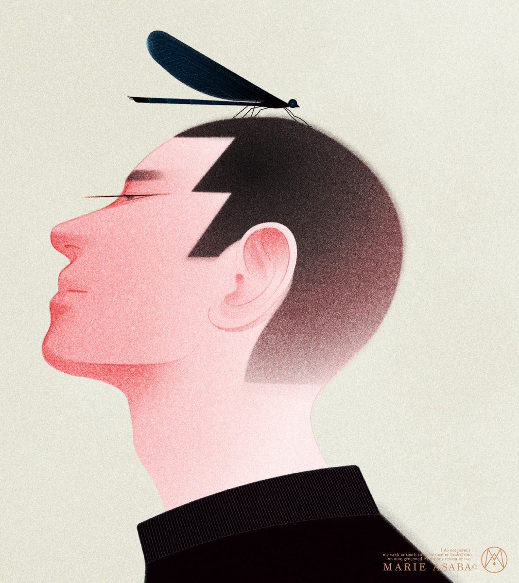 『蜻蛉とボウズ』
Black-winged Damselfly and Shaved Head
378x287mm
阿波紙 楮 / Giclee Printing
個展で展示中の作品です🧑‍🦲<a href="/HBGALLERY/">HB GALLERY</a>