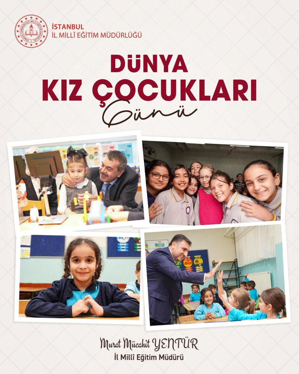 İstanbul İl Millî Eğitim Müdürlüğü (@istanbulilmem) on Twitter photo 🤗Her biri sevginin, emeğin ve şefkatin simgesi olan kız çocuklarımız; geleceğimizin mimarları, yarınlarımızın umududur.
Onların eğitimle güçlenmesi, yarınlarımızın daha aydınlık olması demektir.
Bugün ve her gün, kız çocuklarımızın yanında olmaya devam ediyoruz. 💫
<a href="/tcmeb/">Millî Eğitim Bakanlığı</a> 🤗Her biri sevginin, emeğin ve şefkatin simgesi olan kız çocuklarımız; geleceğimizin mimarları, yarınlarımızın umududur.
Onların eğitimle güçlenmesi, yarınlarımızın daha aydınlık olması demektir.
Bugün ve her gün, kız çocuklarımızın yanında olmaya devam ediyoruz. 💫
<a href="/tcmeb/">Millî Eğitim Bakanlığı</a>