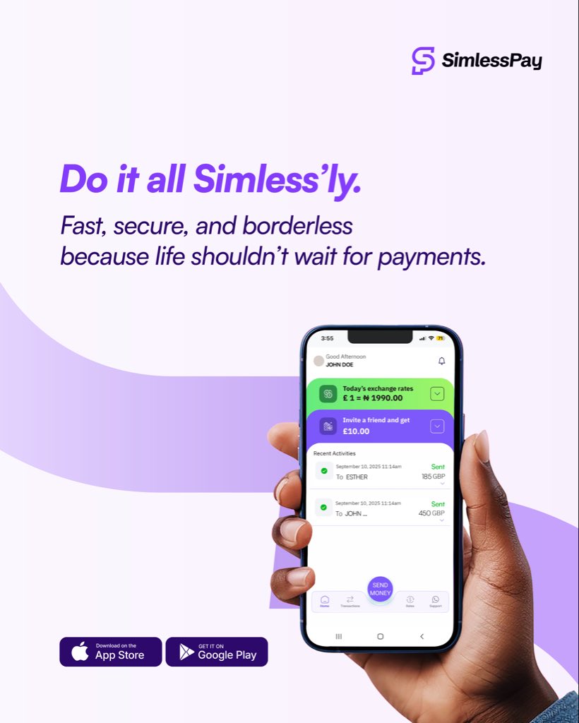 simlesspay's tweet image. Bills paid? ✅
Money sent? ✅
Peace of mind? Always.

Do it all Simless’ly and enjoy your weekend without missing a beat. 🎶💜

Download SimlessPay app to start today: onelink.to/jbadhd. 📲

#MoneyTransfer #WeekendVibes #simlesspay