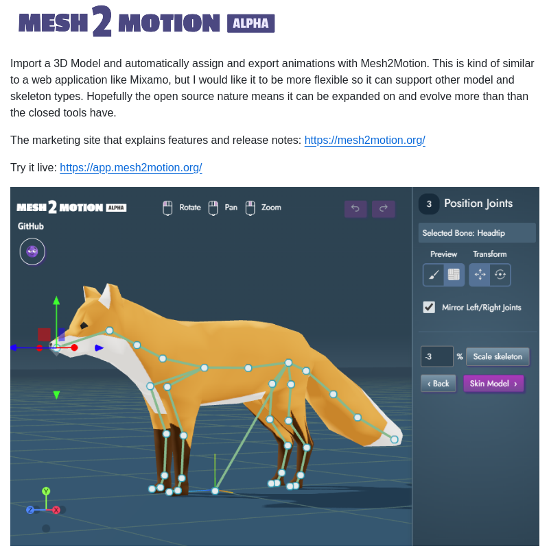tom_doerr's tweet image. Import 3D models, auto-rig and export animations in your browser
