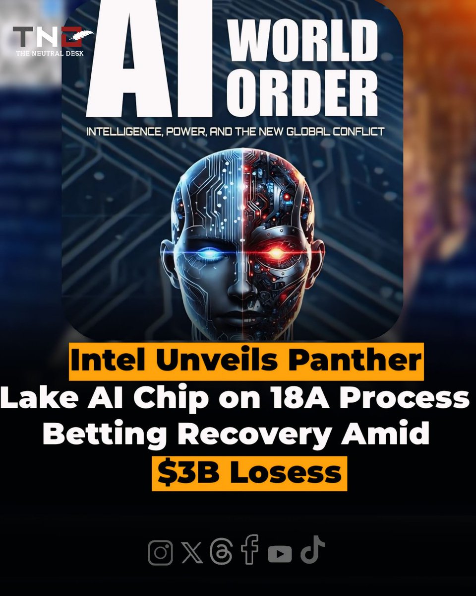 TheNeutralDesk's tweet photo. Intel is going all-in! They've unveiled the Panther Lake AI Chip on their advanced 18A process. This critical launch is seen as the key to recovering from $3B in losses and challenging the AI World Order.
#Intel #PantherLake #AI #ChipWar #18A #TechNews #Semiconductor #Innovation https://t.co/fIraSJnJfp