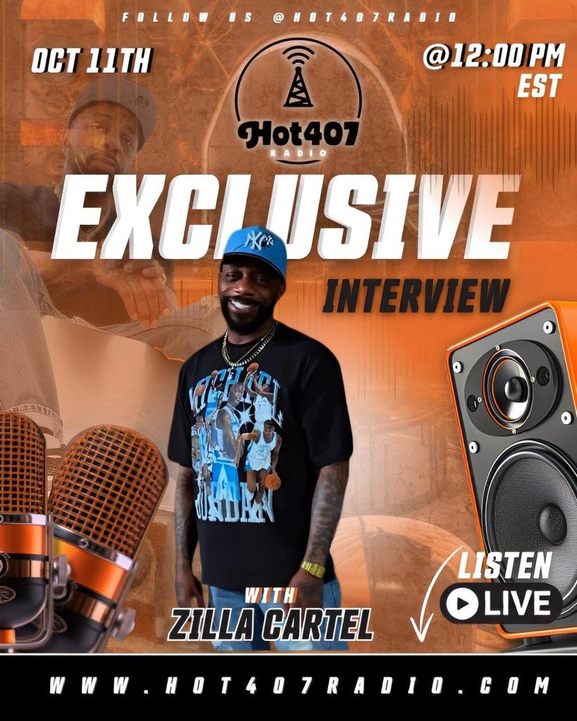 Today on Hot 407 radio at noon will be @zillacartell live interview with Host Simba..... tap in 
hot407radio.com