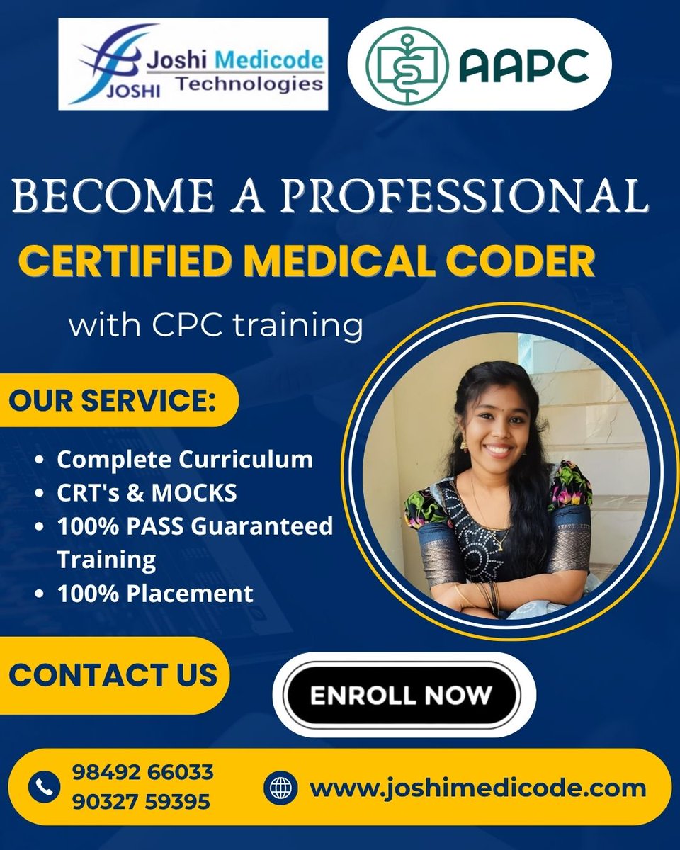 joshimedicode's tweet image. Master medical coding with CPC training at JoshimedicodeTechnologies! Flexible online & offline classes available. Enroll today!
For More info Contact :
Ameerpet
9849266033 / 9032759395
Dilsukhngar
9032089136
Warangal
9032695333
Khammam
7386079333
joshimedicode.com…