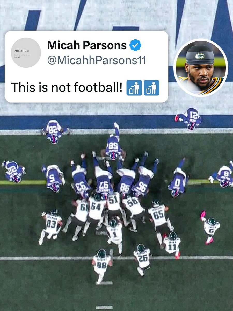 AvijitBoni94313's tweet photo. Micah Parsons posted this after the Eagles ran four straight tush pushes.
Get news link - https://t.co/t7XDYP7pAc
Live more news link - https://t.co/DJPu9ieyzl

@Eagles #Giants #Eagles #Eagles #falsestart #tushpushersanonymous https://t.co/eRZDc87VAA