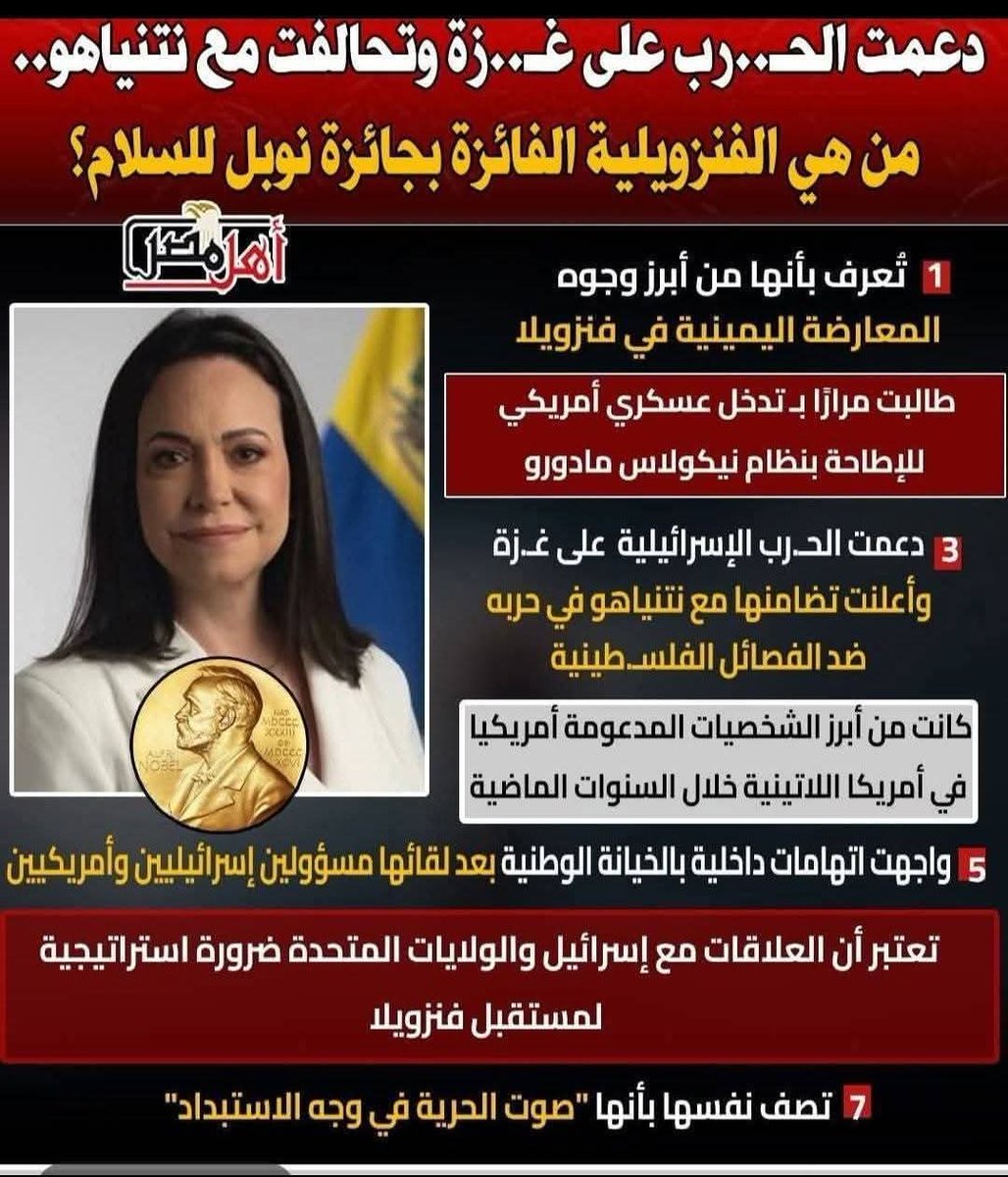 Now you know why she won the Nobel Peace Prize because she supports Israel and the war on Gaza and supports America against her country and was accused of treason