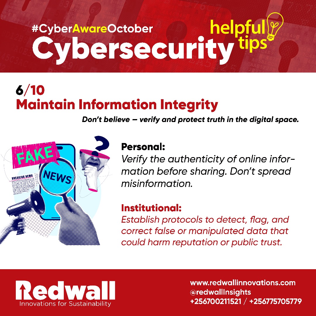 oweninsights's tweet image. #CybersecurityTips 6/10
Information Integrity Matters
Don’t believe - verify.
Protect truth in the digital space.
Information integrity is cybersecurity too. Pause before sharing, misinformation can damage trust and security.
#DigitalIntegrity #CyberAwareOctober #RedwallSecure
