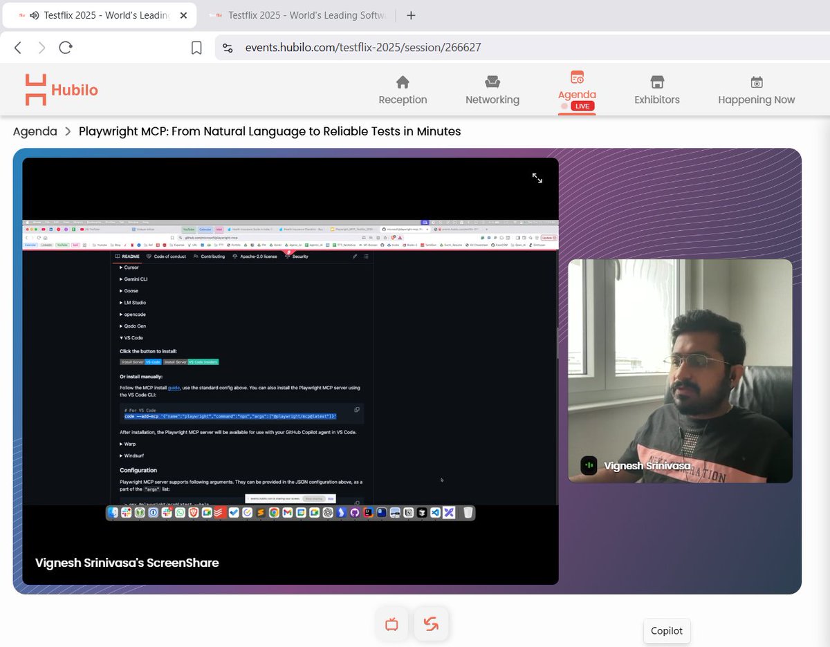sharmadotexe's tweet image. Had an amazing time attending TestFlix 2025 by @the_test_tribe  on Playwright MCP: From Natural Language to Reliable Tests in Minutes! 🎯

#SoftwareTesting #Playwright #AI #TestAutomation #TestFlix #PlaywrightMCP #TestflixSelfie