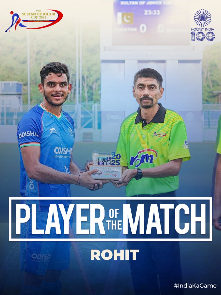 TheHockeyIndia's tweet photo. 💫 LEADING FROM THE FRONT! 💫

Captain Rohit delivers when it matters most — scoring twice and guiding India to a thrilling win over Great Britain. 🇮🇳🔥

A true leader’s performance earns him the Player of the Match award! 👏

#HockeyIndia #IndiaKaGame https://t.co/J7tTEWDaQZ