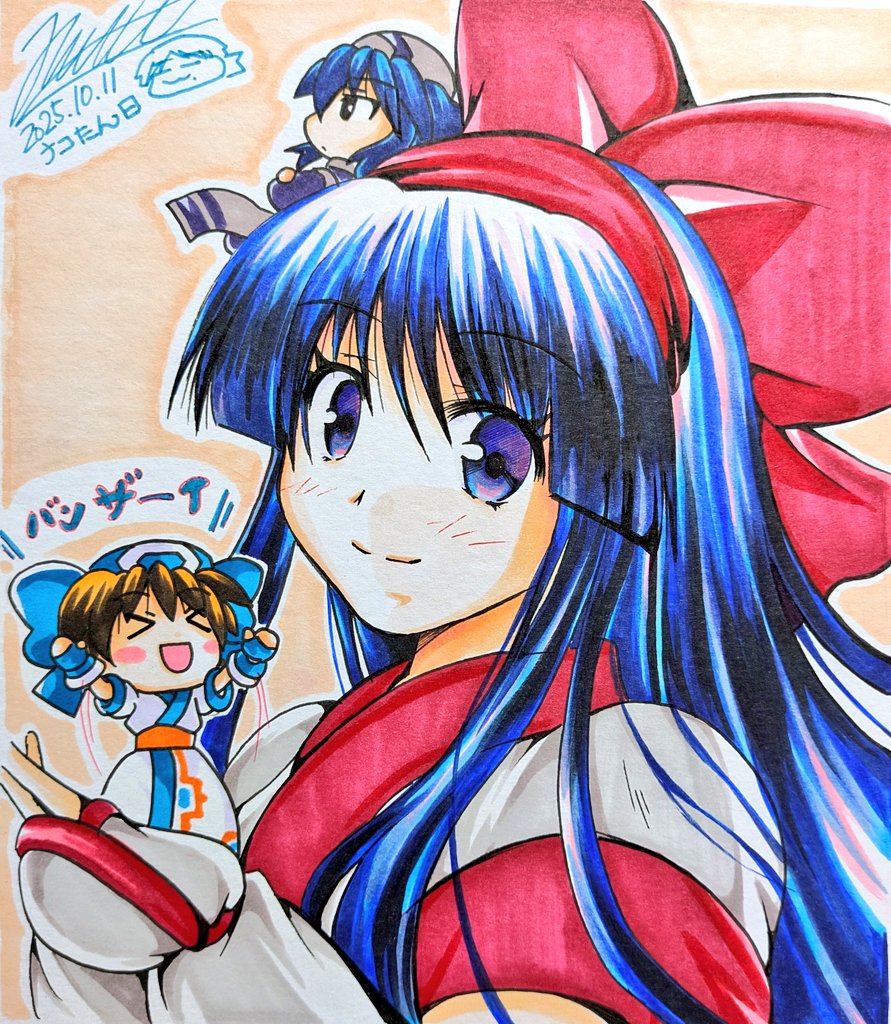 「ナコルル誕生日色紙2025、完成しました。 赤ナコにリムルルとレラも付けました。」|キノ店員のイラスト