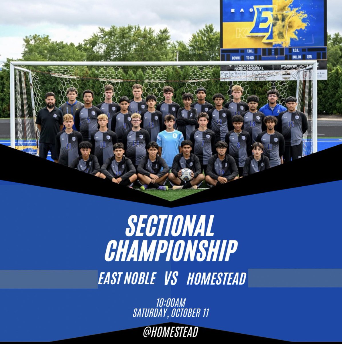 ITS SECTIONAL CHAMPIONSHIP DAY!!!

Join us at 10:00am to take on Homestead at Homestead. Winner will be named sectional champions and will host the regional semi final! 

Link to watch: ihsaatv.org/?B=2892925