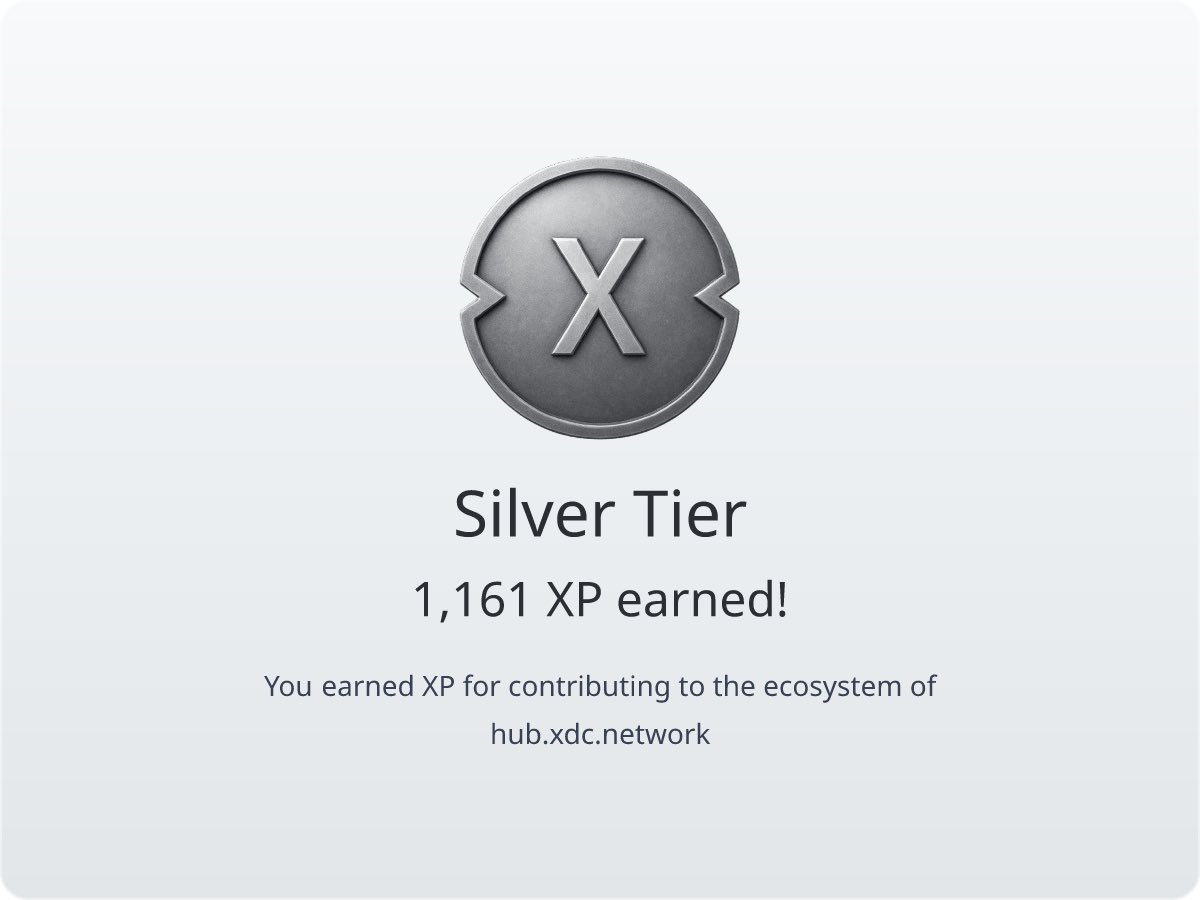 X_David_PRFI's tweet image. Finally hit that sliver tier! Let’s go!

Just claimed my social card and I&apos;m accumulating XP points in real-time. Thanks @XDCFoundation!

Claim yours 👉 hub.xdc.network/login?r=0-oxXZ…
$XDC ⁦@zeroxbeny⁩