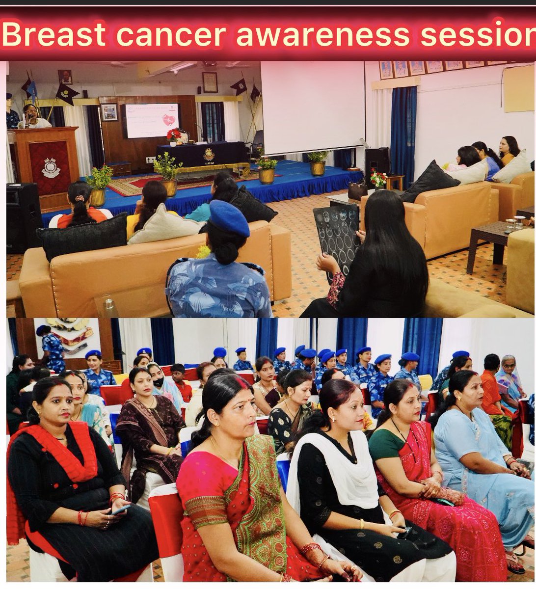 RCWA91BnRA5739's tweet image. Under the guidance of Mrs. Nirupma Ojha, RCWA @91Bn Head, a Breast Cancer Awareness & Women's Health session was organized with Nova Hospital's expert team - Dr. Himanshi Pandey (MBBS) & Corporate Manager Sh. Amit Pandey.#RAF #crpfindia .