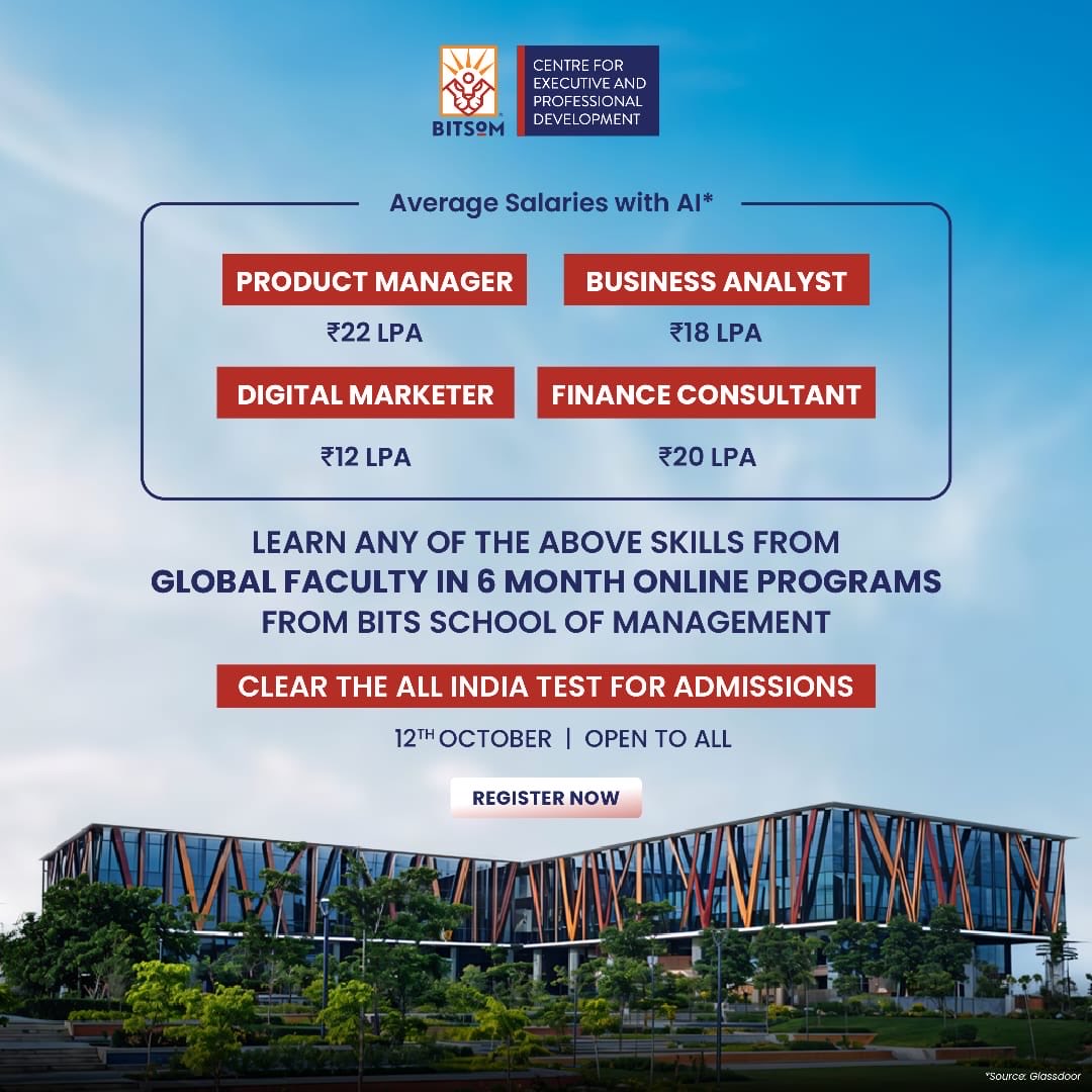shashank_ssj's tweet image. BITS Pilani believes in merit, hence it is so successful 🫡

GOOD NEWS 😍

BITSoM, BITS is conducting the All India Test, Open to all, 1 hour.

Link: bit.ly/bits_india_tes…

Choose any 6-month AI course in the field such as Analytics &amp;amp; Product

Just ₹99 to register👍