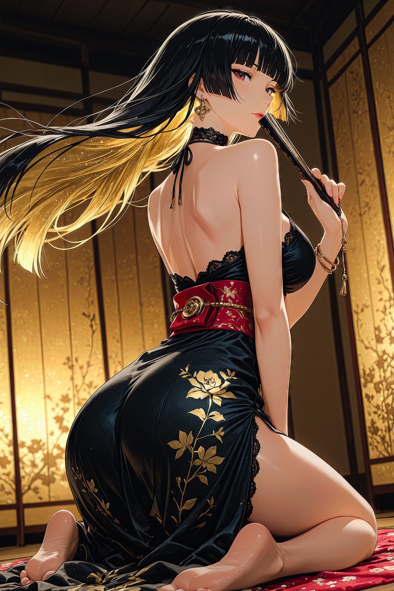 MovLog_AI's tweet image. 闇に咲く一輪の華。
静寂の中で、ただ一人、艶を纏う。
A single flower blooms in the dark.
Wrapped in silence, she radiates allure.