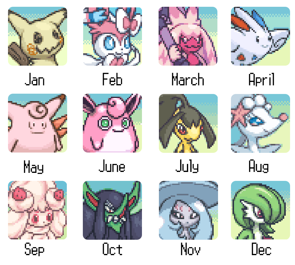 PokeDailyPost's tweet image. Your birth month is the Pokémon you are (fairy type version🧚‍♀️✨)