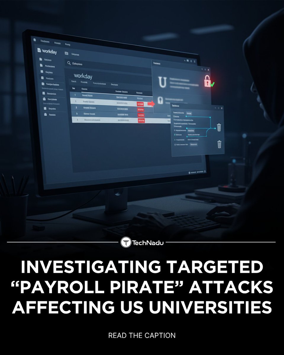 TechNadu's tweet image. ⚠️ Microsoft Threat Intel flags Storm-2657 targeting U.S. universities to hijack payroll via compromised Workday accounts.

Phishing + MFA bypass + stealthy inbox rules = Payroll Pirate attacks.

💬 Have you seen similar SaaS payroll attacks? Share below &amp;amp; follow @TechNadu for…