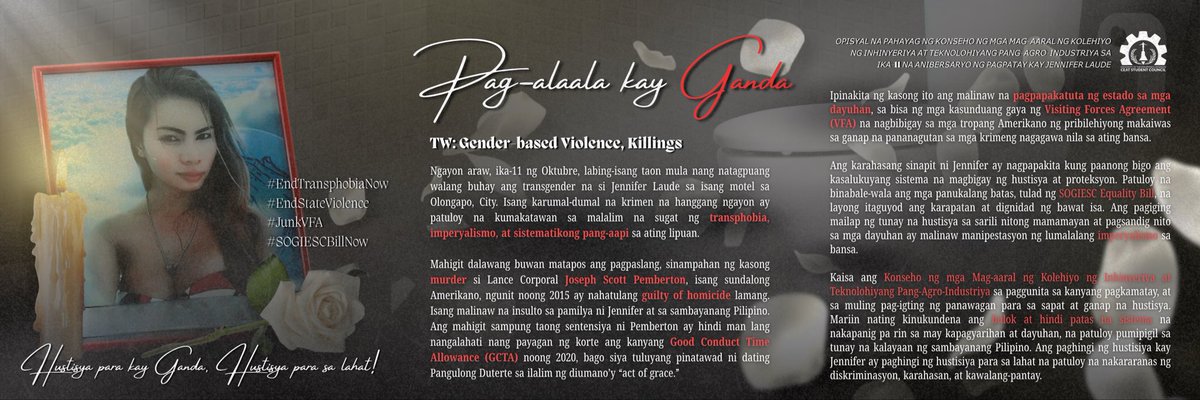 𝐏𝐀𝐆-𝐀𝐋𝐀𝐀𝐋𝐀 𝐊𝐀𝐘 𝐆𝐀𝐍𝐃𝐀 

𝘖𝘗𝘐𝘚𝘠𝘈𝘓 𝘕𝘈 𝘗𝘈𝘏𝘈𝘠𝘈𝘎 𝘕𝘎 𝘒𝘖𝘕𝘚𝘌𝘏𝘖 𝘚𝘈 𝘐𝘒𝘈-11 𝘕𝘈 𝘈𝘕𝘐𝘉𝘌𝘙𝘚𝘈𝘙𝘠𝘖 𝘕𝘎 𝘗𝘈𝘎𝘗𝘈𝘛𝘈𝘠 𝘒𝘈𝘠 𝘑𝘌𝘕𝘕𝘐𝘍𝘌𝘙 𝘓𝘈𝘜𝘋𝘌

#EndTransphobiaNow
#SOGIESCBillNow
#EndStateViolence
#JunkVFA