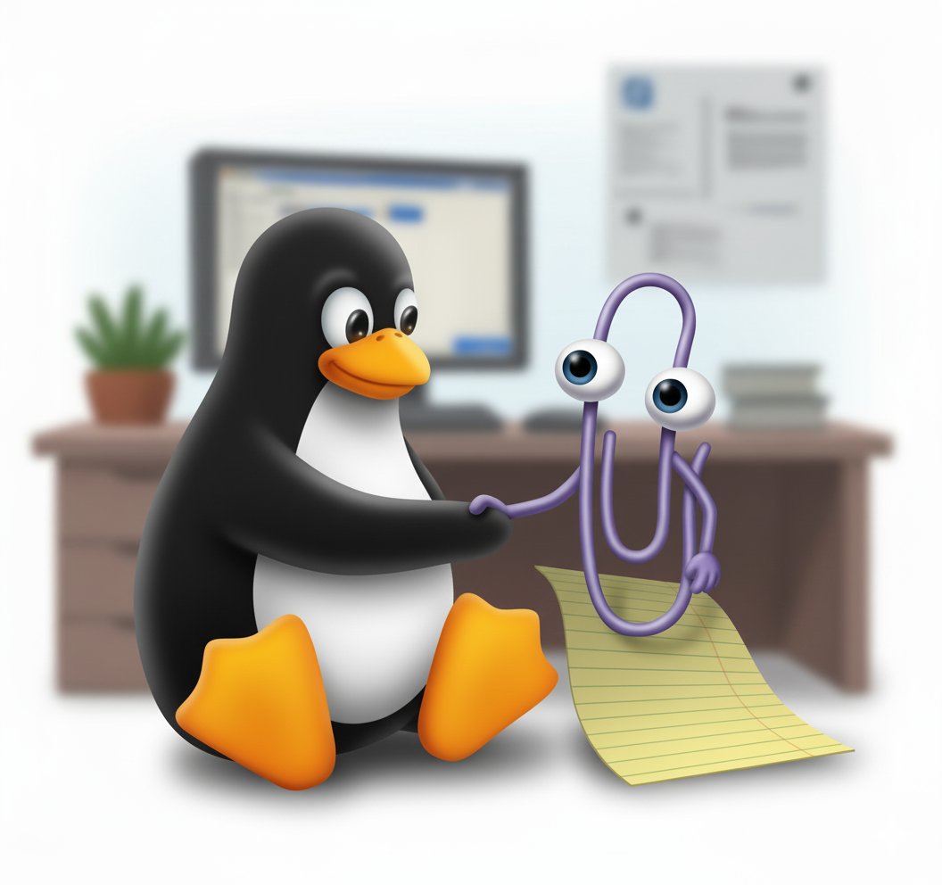 datbadwolf97's tweet image. [AI GENERATED]
It seems like the circle has been closed, we welcomed you the Windows refugees.
We're more than happy to help you out about GNU/Linux!
#clippy