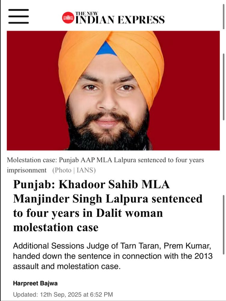 shashank_ssj's tweet image. Punjab AAP MLA Manjinder Singh convicted under IPC &amp;amp; SC/ST Act and sentenced to 4 years in jail.

Same Punjab AAP Govt is now filing 100s of FIRs against social media users for allegedly “hurting SC/ST sentiments.”

When their MLA is guilty : silence.
When citizens speak : FIRs.