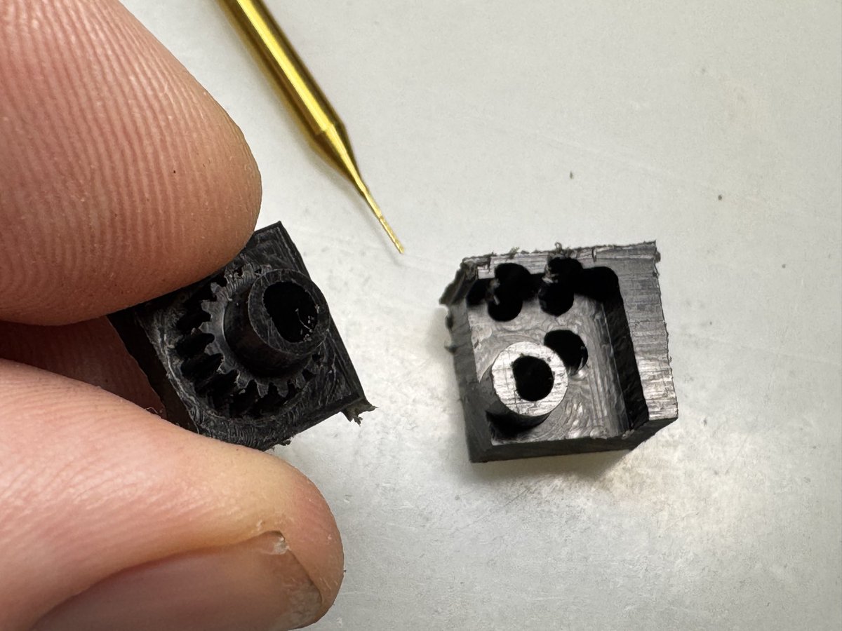 and_coder's tweet image. I think I found the case where Chinese factory is not a viable solution. Wanted to get these custom Polyacetal gears manufactured but anything reasonable that is injection molding based starts at 1000 QTY and not good for small batches. But my first CNC tests look promising.