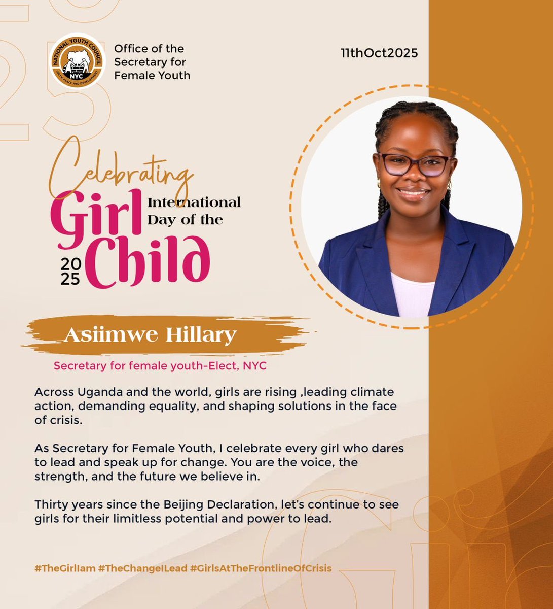 I salute every girl who stands up for the right cause, a voice of equality and change. 
You’re are the voice  that matters
Happy International  Girl Child day