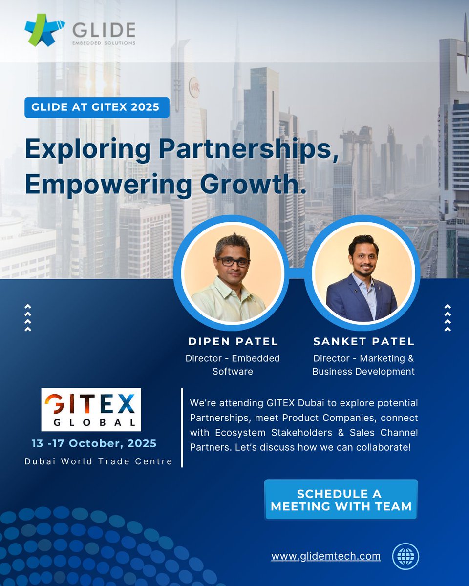 glidemtech's tweet image. 🚀 𝗪𝗲’𝗿𝗲 𝗛𝗲𝗮𝗱𝗶𝗻𝗴 𝘁𝗼 𝗚𝗜𝗧𝗘𝗫 𝗗𝘂𝗯𝗮𝗶 – 𝗟𝗲𝘁’𝘀 𝗖𝗼𝗻𝗻𝗲𝗰𝘁! 🌍

Whether you&apos;re scaling, building, or investing in tech - let’s connect!

📆 Schedule a meeting with us here: glidemtech.com/gitex-2025/

#GITEXGLOBAL #GITEX #ExpandNorthStar #Dubai #Technology