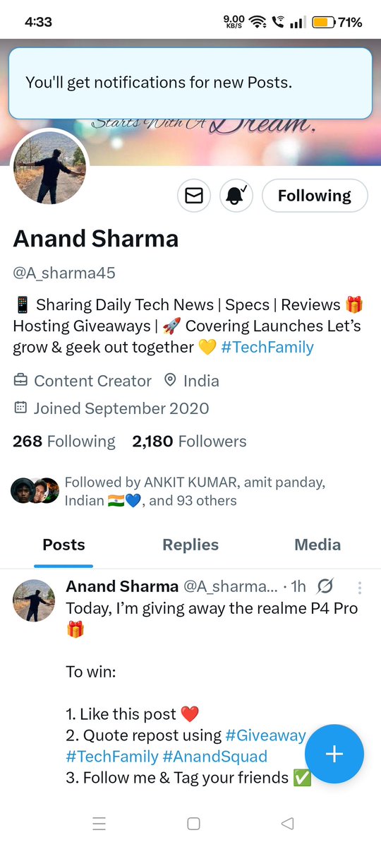 DivineS1319's tweet image. Wow, the realme P4 Pro looks like an absolute beast with that Snapdragon 7 Gen 1 and Dual 4K 50MP, Followed the Steps 🤞🏼. Excited for a chance to win this powerhouse! Thank you, @A_sharma45! 🫡🙌🏼 
@VibraniumGopal @Poornimaverma77 @AtulKumarAditya
#Giveaway #TechFamily #AnandSquad