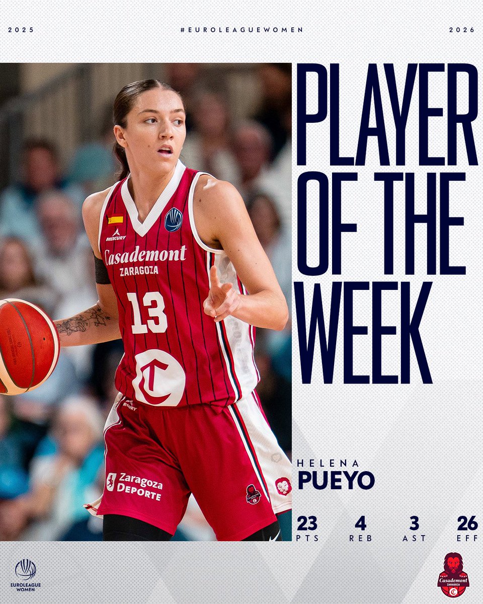 This season's first #EuroLeagueWomen Player of the Week ✨

Thanks to your votes, Helena Pueyo has been crowned as MVP of Gameday 1 👑
