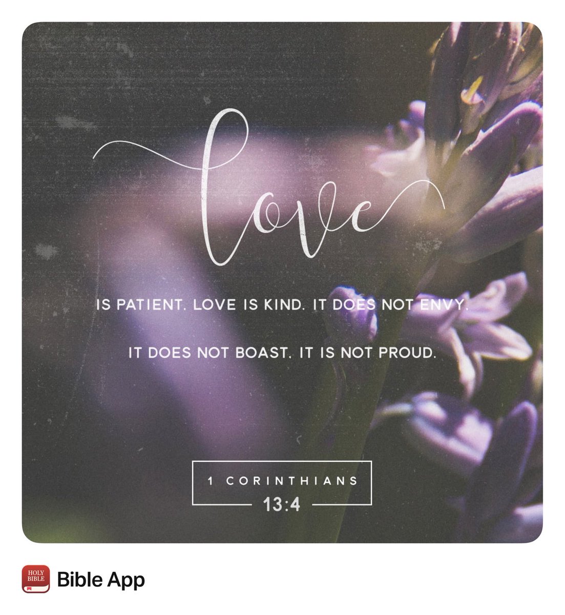 “Love is patient, love is kind. It does not envy, it does not boast, it is not proud.”
1 Corinthians 13:4 NIV

#Verseoftheday
#Love