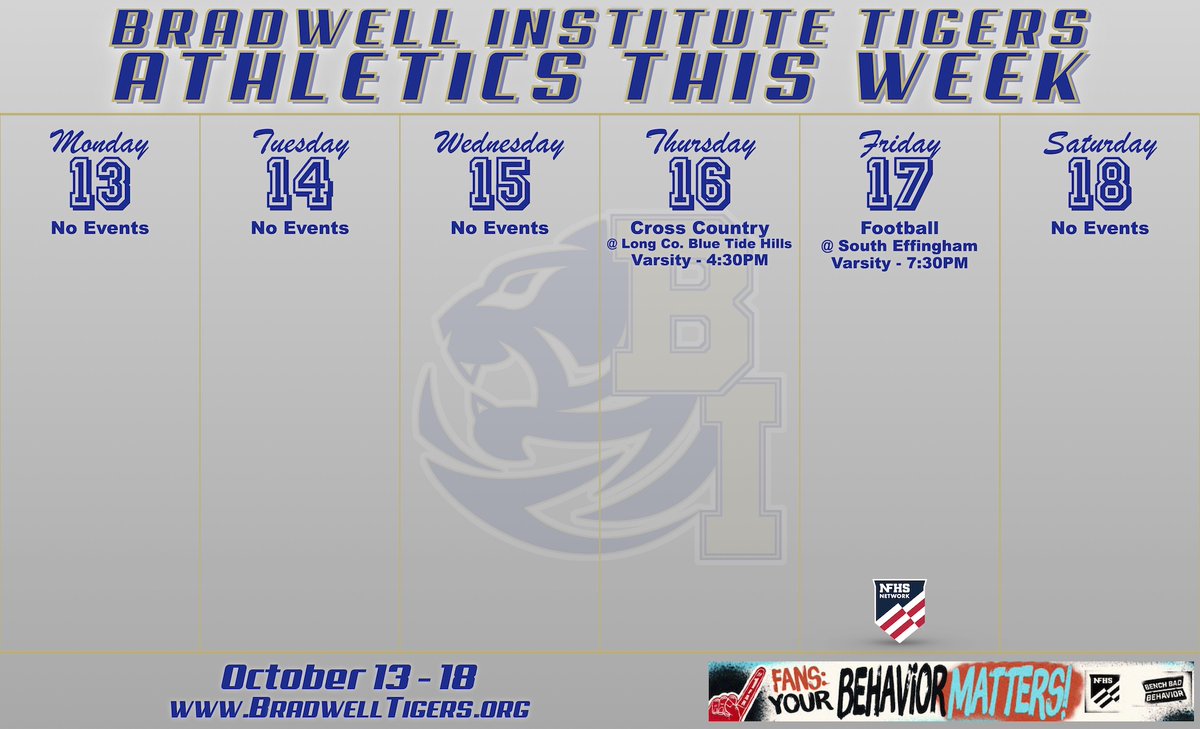Tigers Athletics this week!! Come out and support your Tigers!!! #BIUKnow
Tickets at gofan.co/app/school/GA2…
Watch live at nfhsnetwork.com/schools/bradwe…