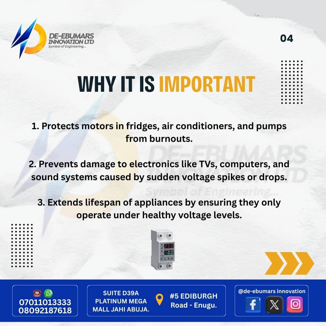 DeEbumars's tweet image. Don’t let unstable power ruin your appliances.
A voltage protector monitors and regulates incoming current, cutting off supply when voltage goes beyond safe limits. Smart protection for every home and office.
#VoltageProtector #PowerProtection #ElectricalSafety