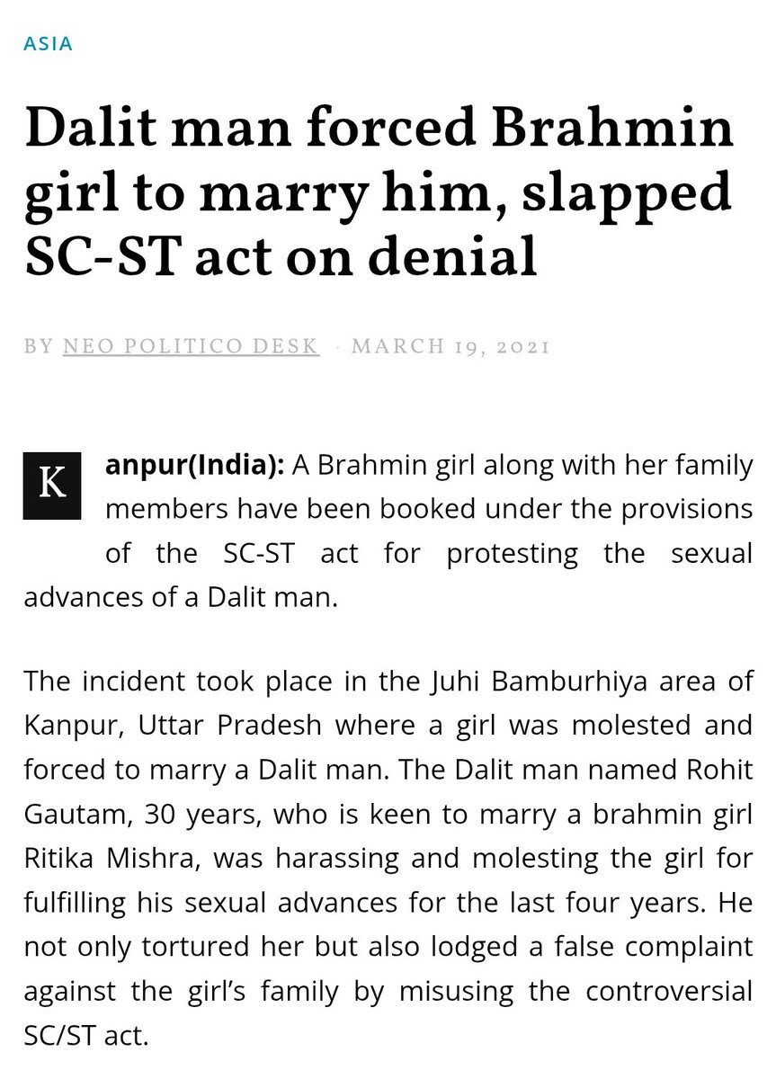 Pseudo_Prophet_'s tweet image. It is being used to force GC women to marry them.

It is also being used by the women to force absurd settlements during divorce from a GC husband.

Even absurd cases of threatening the SC/ST act if a GC girl refuses to become his girlfriend🤡
