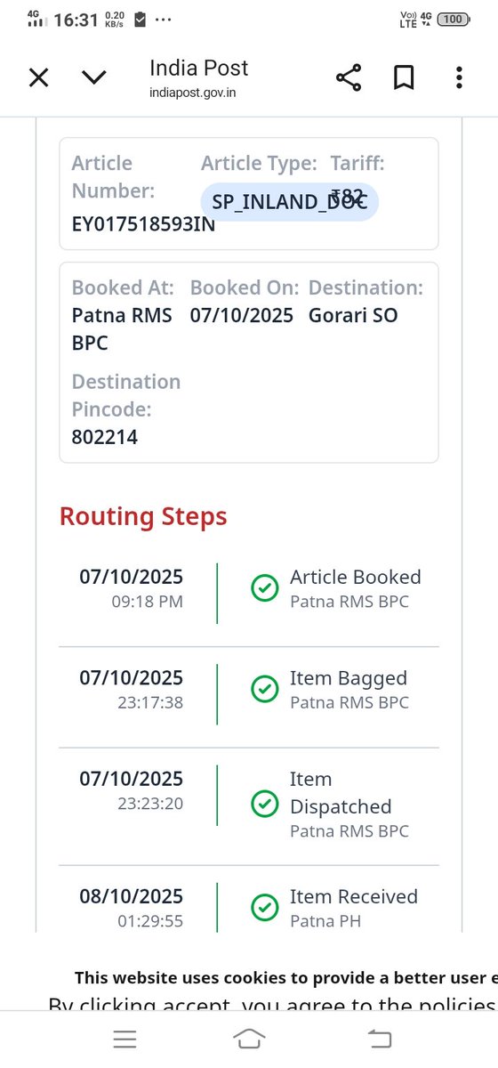 Manishsavarn's tweet photo. Dear @IndiaPostOffice , 

2nd reminder,

I have dispatched a life saving Medicine for one of my knowledge from RMS Patna junction to Karakat, sasaram on 7th September 2025 still not received medicine. They don't have take medicine for tomorrow Morning.

Kindly do the needful. https://t.co/dZDhAa3INU